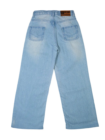 Knit N Knot Girls' High-Waist Wide Flaring Light Blue Jeans
