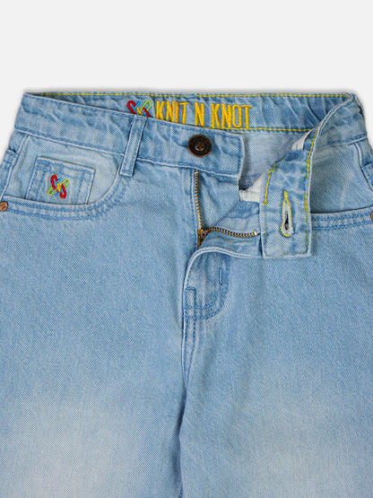 Knit N Knot Girls' High-Waist Wide Flaring Light Blue Jeans