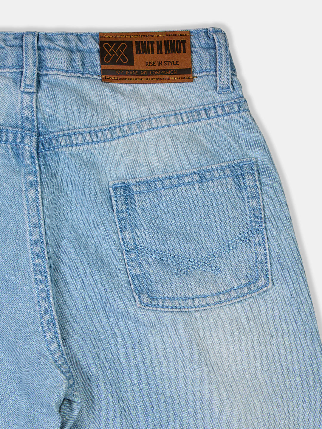 Knit N Knot Girls' High-Waist Wide Flaring Light Blue Jeans