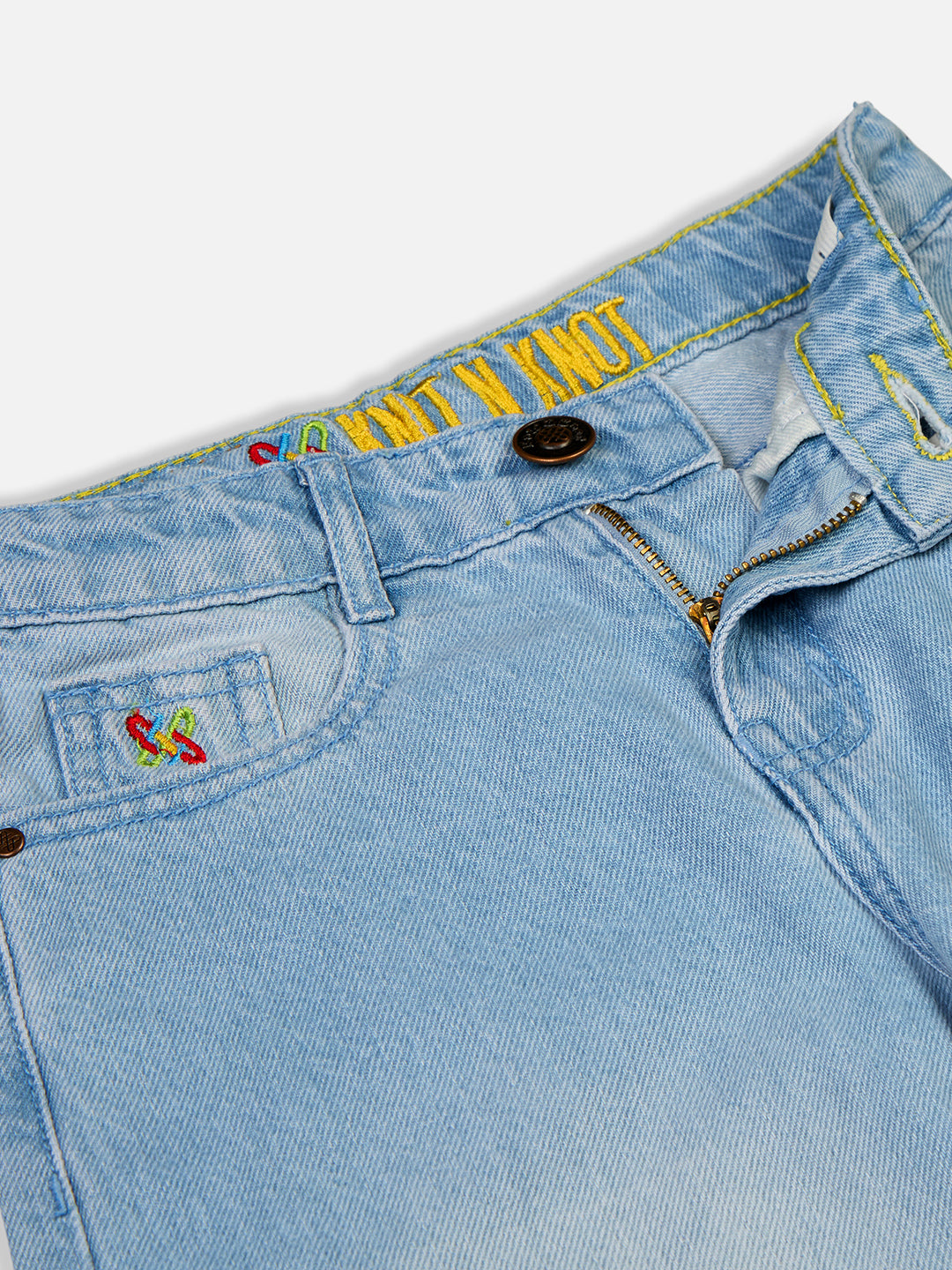 Knit N Knot Girls' High-Waist Wide Flaring Light Blue Jeans
