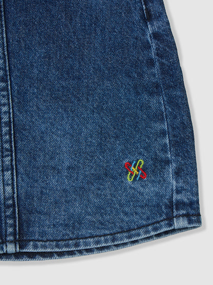 Knit N Knot Girls' Blue Faded Knee Length Button Embellished Cotton Denim Casual Skirt