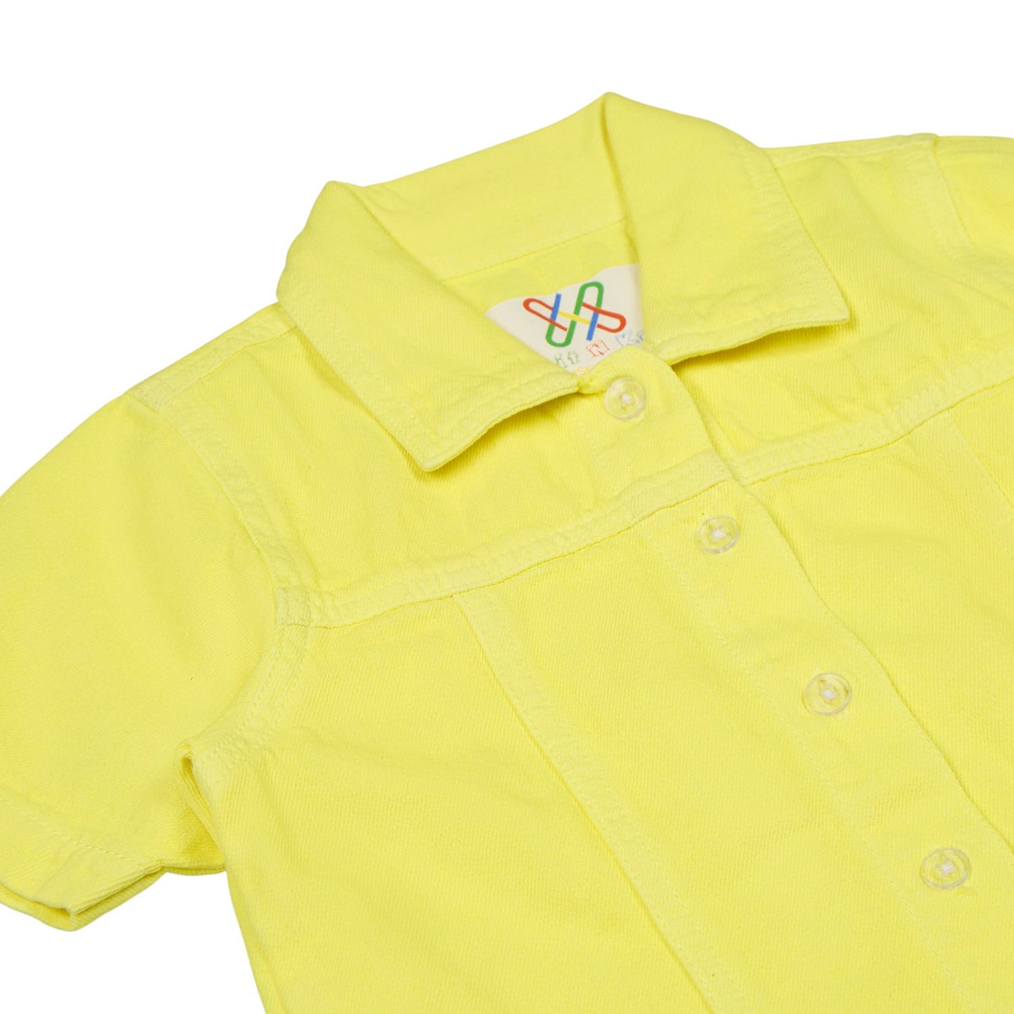 Knit N Knot Girls' Yellow Denim Shirt Dress with Front Buttons & Stitch Detailing – Cotton Dress for Girls