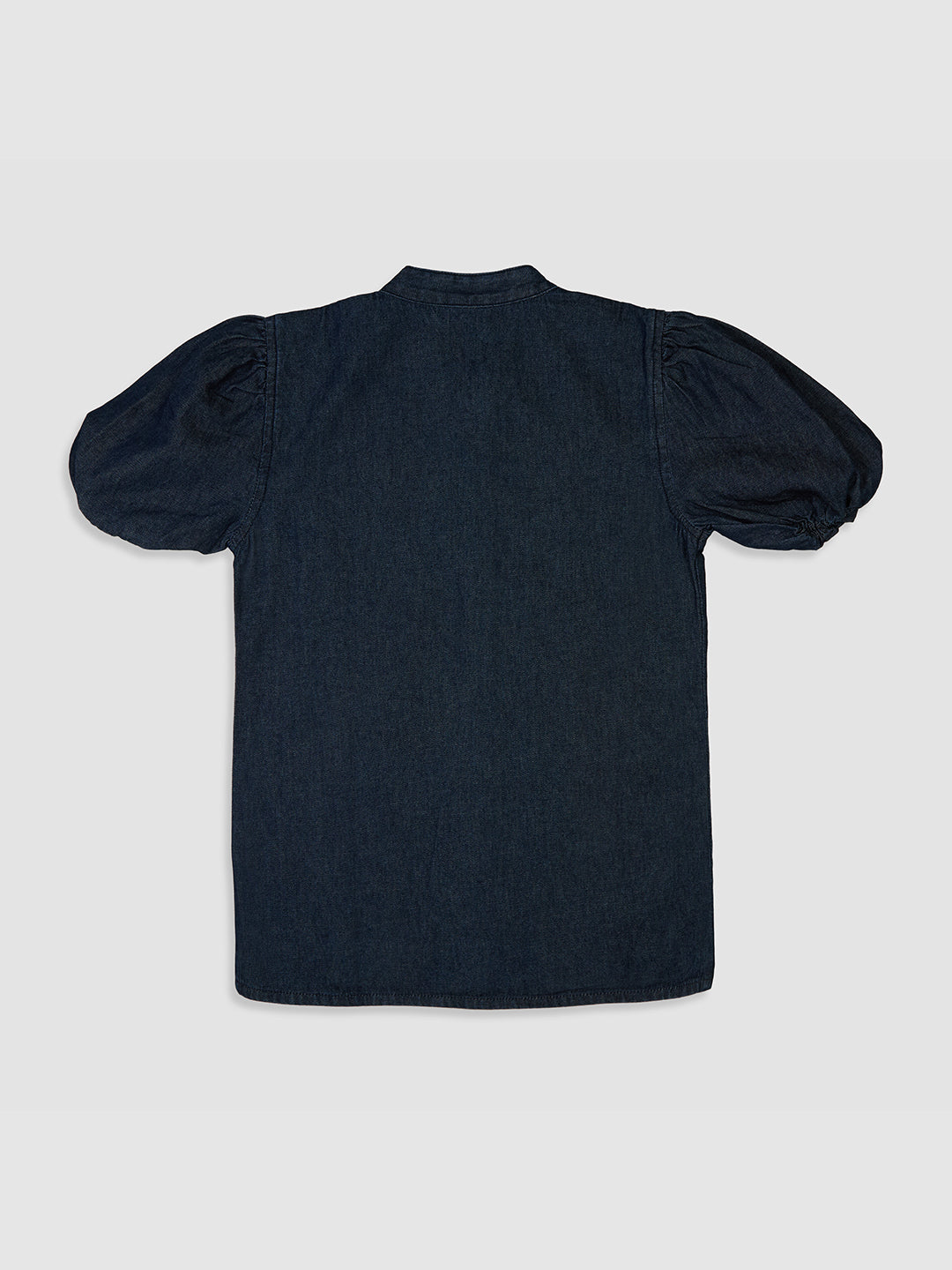 Knit N Knot Girls' Indigo Denim Shirt-Style Top with Puff Sleeves