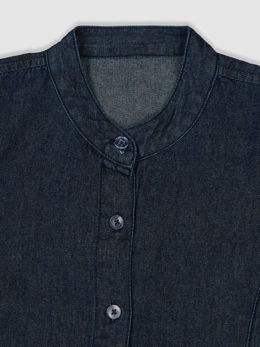 Knit N Knot Girls' Indigo Denim Shirt-Style Top with Puff Sleeves