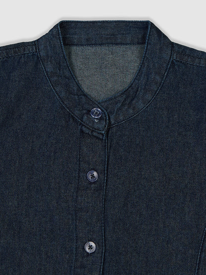 Knit N Knot Girls' Indigo Denim Shirt-Style Top with Puff Sleeves