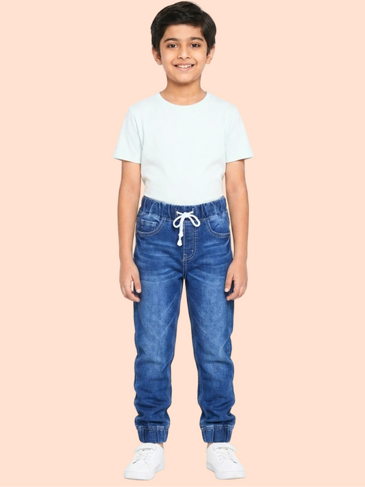 Knit N Knot Boys' Stretchable Blue Faded Jogger