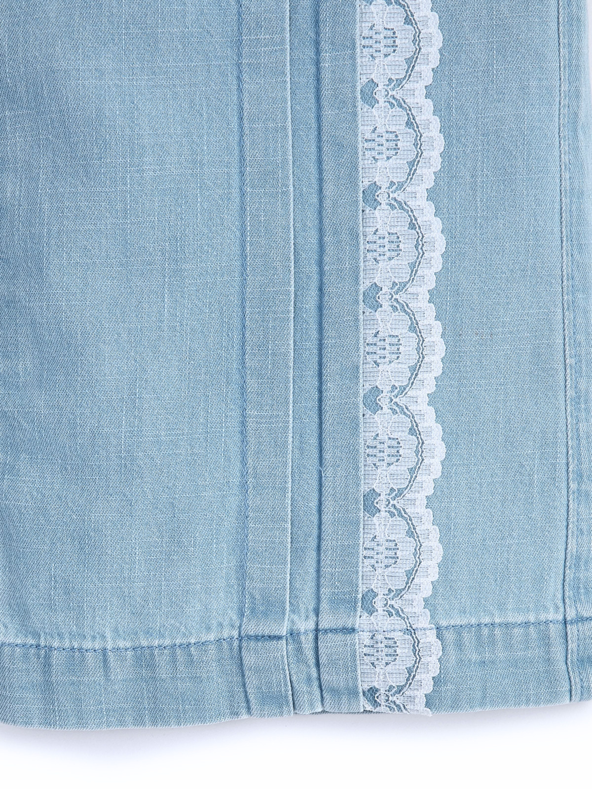 Knit N Knot Girls Ice Blue Denim Wide-Leg Palazzo with Lace Detail | Long Length | Back Elastic