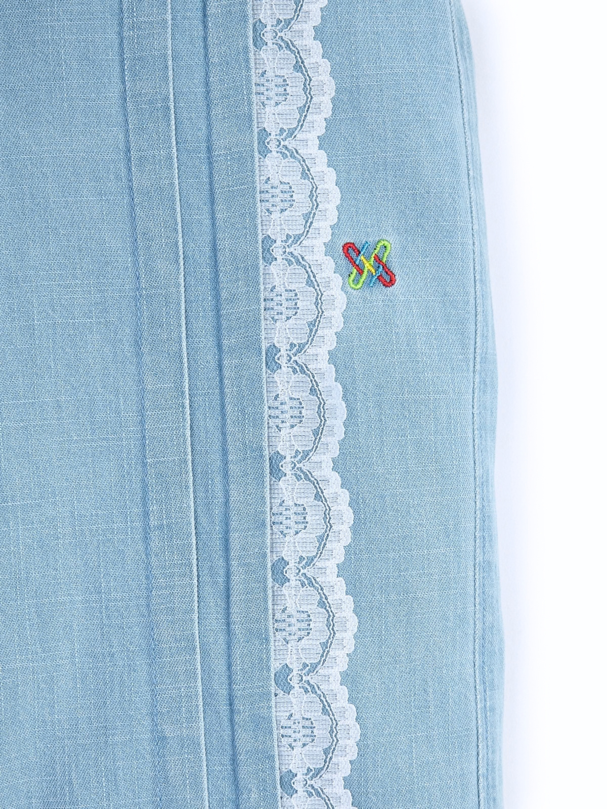 Knit N Knot Girls Ice Blue Denim Wide-Leg Palazzo with Lace Detail | Long Length | Back Elastic