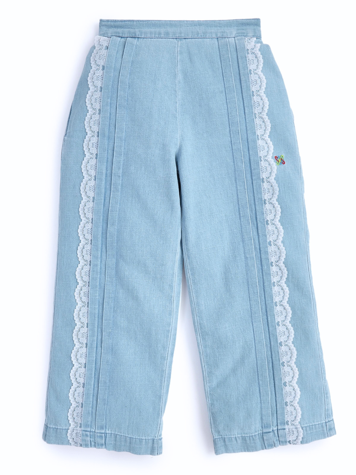Knit N Knot Girls' Light Blue Soft Denim Top & Palazzo Co-Ord Set with Tie-Up Straps