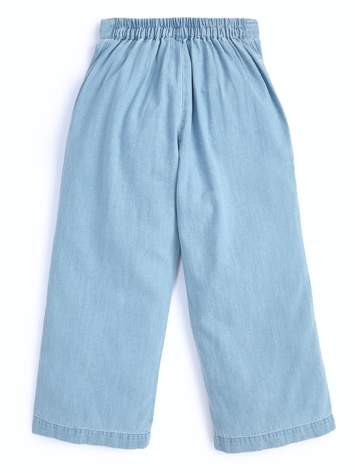 Knit N Knot Girls' Light Blue Soft Denim Top & Palazzo Co-Ord Set with Tie-Up Straps