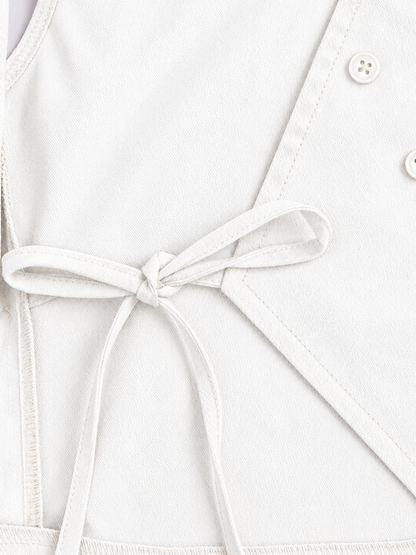 Knit N Knot Girls White Solid Sleeveless Waistcoat | Premium Textured V-Neck Button Closure Casual, Party Vest Jacket Top| Stylish Formal Layering Jacket