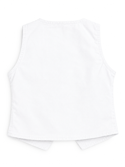 Knit N Knot Girls White Solid Sleeveless Waistcoat | Premium Textured V-Neck Button Closure Casual, Party Vest Jacket Top| Stylish Formal Layering Jacket