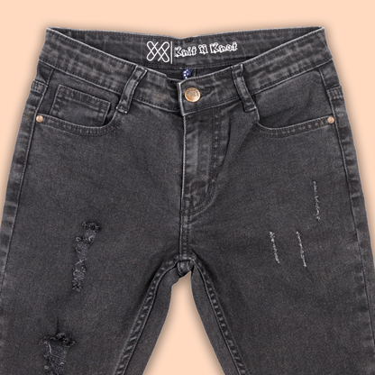Knit N Knot Boys' Slim Fit Stretchable Black Ripped Jeans