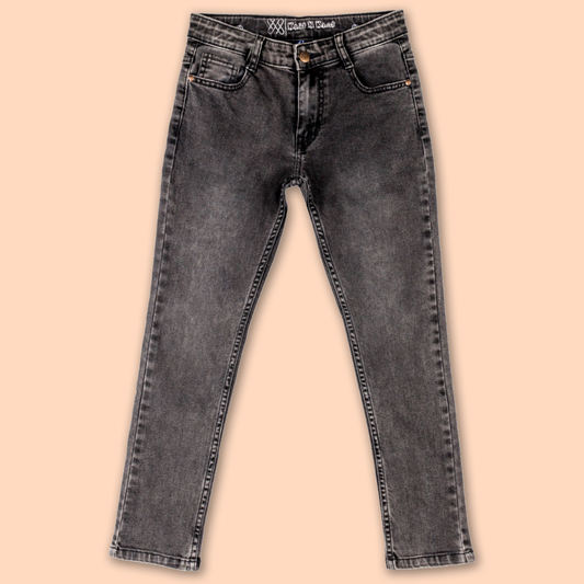 Knit N Knot Boys' Slim Fit Stretchable Black Faded Jeans